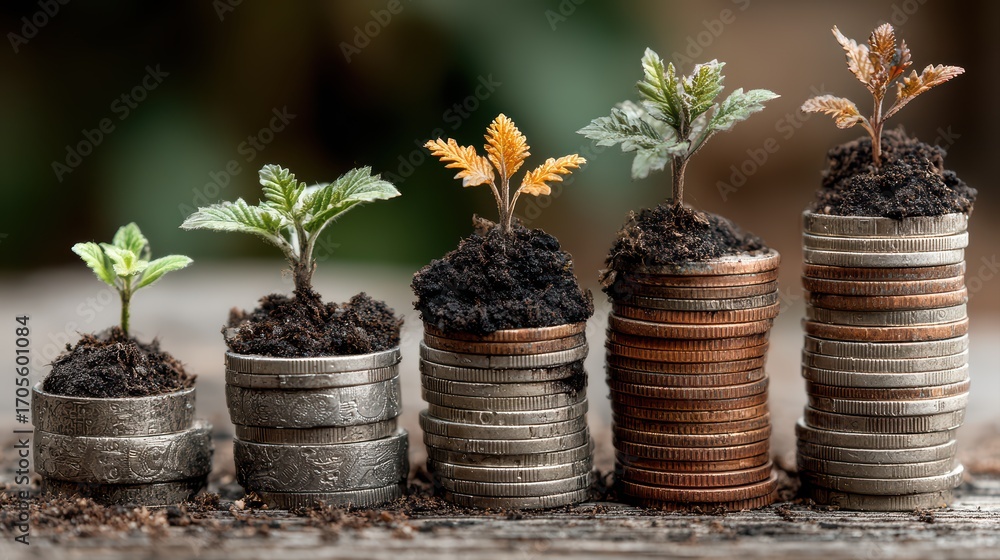 Stacked Coins Transforming Into Green Oases Growth Sustainability And Photo Inspiration