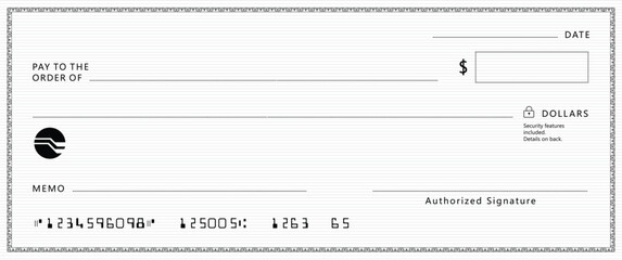 Bank check, vector blank money cheque, checkbook template with guilloche pattern and fields. Currency payment coupon, money check background