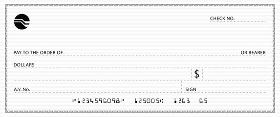 Bank check, vector blank money cheque, checkbook template with guilloche pattern and fields. Currency payment coupon, money check background