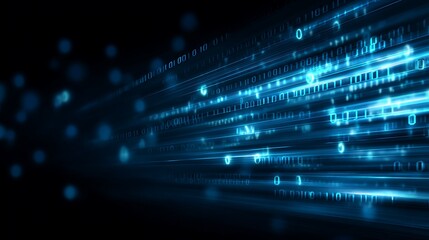 Abstract blue streams of binary code representing high-speed digital data transfer and information technology