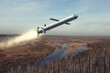 © Leanid - A Russian cruise missile is flying over a river valley, the tail flame from the engine.