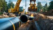 © aulaiphon - Excavation and pipe installation construction site industrial work urban environment ground level view infrastructure development
