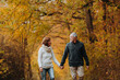© Halfpoint - Elderly couple walking hand in hand through autumn forest