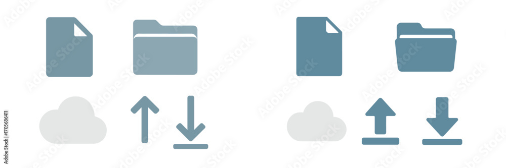 Essential cloud storage and file management icons for digital data ...