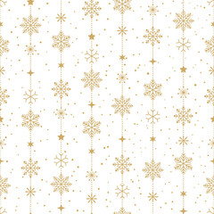 Wall Mural - hanging gold snowflake seamless pattern christmas and winter wallpaper on transparent background.