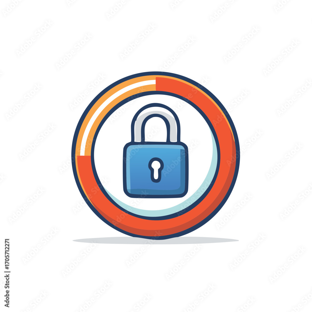 Blue padlock inside circle; digital security, encryption, and data protection