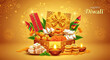 © Graphic Ornaments - Diwali festival sweets and fireworks gift box with diya