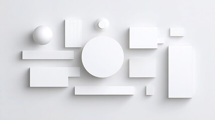 Vector-photo hybrid minimalist tech abstract graphics, smooth surfaces and crisp edges on high-key white background