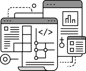 Wall Mural - Modern Line Style Development Coding Software Interface and Application Icon