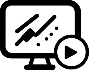 Wall Mural - Simple Black Line Art Monitor with Play Button Icon Symbol