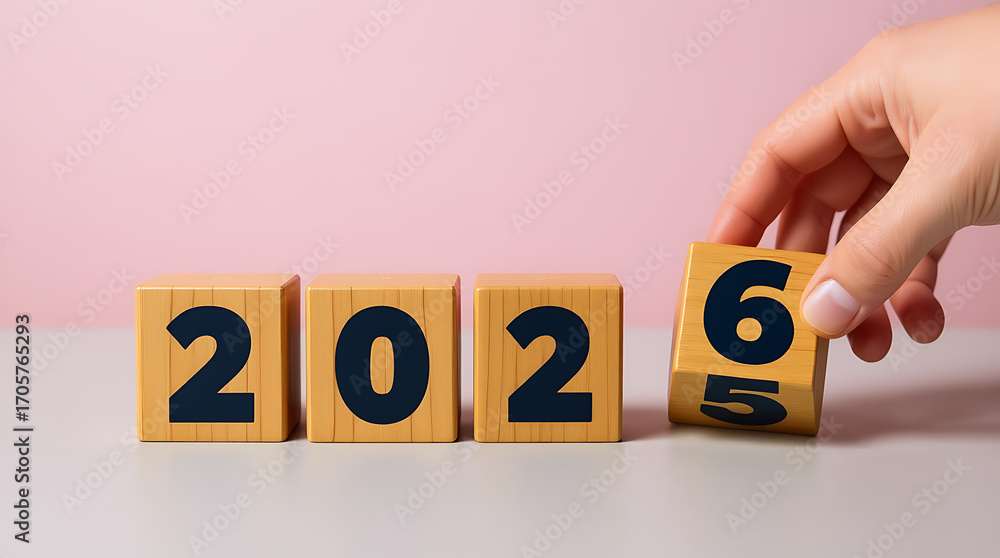 Minimalist Wooden Blocks Transition from 2025 to 2026, welcoming 2026 ...