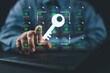 © Nirusmee - Encryption key management and secure document storage system. File data encryption and access control. A person using a laptop computer.