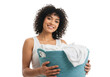 © PNG-RIVER - Smiling woman holding laundry basket isolated on transparent background