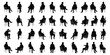 © rayhan039 - Assortment of seated human silhouettes in various poses and attire on white background people sitting