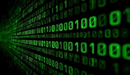 a background of green binary code on black, with large numbers in the foreground and small ones in the background Generative AI