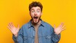 © pinkrabbit - handsome man exited surprise face expression . Male feels shocked. exciting smile and happy adorable rejoices. Very enjoy and fun relax time. wow,