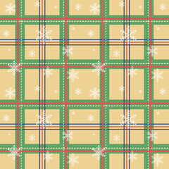 Wall Mural - Plaid with twill weave with white snowflakes repeat pattern.Checkered tartan gingham seamless pattern.Winter, Christmas texture vector illustration background design for fabric and prints.
