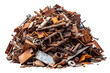 © tlepry - Large pile of rusty metal scrap including tools, pipes, machinery parts, and oxidized steel pieces, isolated on a transparent background