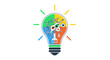 © solikhin - Creative light bulb concept with colorful quadrants of science symbols like DNA molecules and a brain.