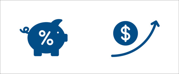 Piggy bank icon with growth arrow for profit, bank, savings, percentage. Solid vector icon. Eps10 file.