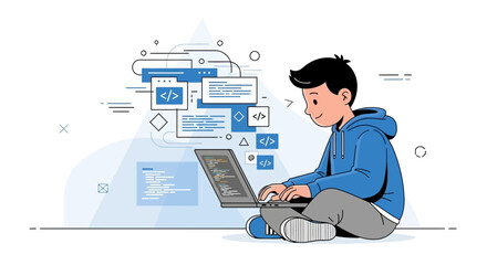 Coding Enthusiast Immersed In Development: A Modern Visual Depiction for Technology