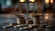 © Thares2020 - A vintage balance scale rests on stacks of coins symbolizing financial balance and careful monetary planning