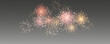 © Iryna - Vector realistic lights, flares. Magic fireworks in the night sky, Christmas background for holiday design, poster, postcard on a transparent background, png. Holiday lights.