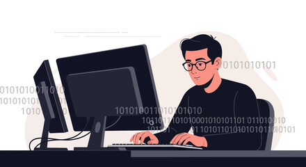 Digital Artisan: Coding Expert Immersed in Binary Code, Technology and Innovation