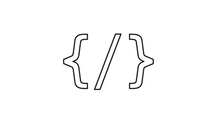 Black and White Code Symbol with Braces and Slash.