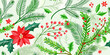 © Ranajit - Festive christmas pattern with poinsettias holly berries and evergreen branches on a light green background