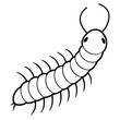 © Manik - Simple black and white cartoon illustration of a friendly centipede silhouette with many legs and antennae