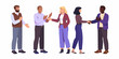 © Lalin - Diverse group of five business professionals in casual attire interacting and shaking hands on a white background