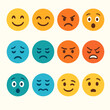 © Flyura Shakembekova - Colorful emoticons showing different emotions in a grid layout