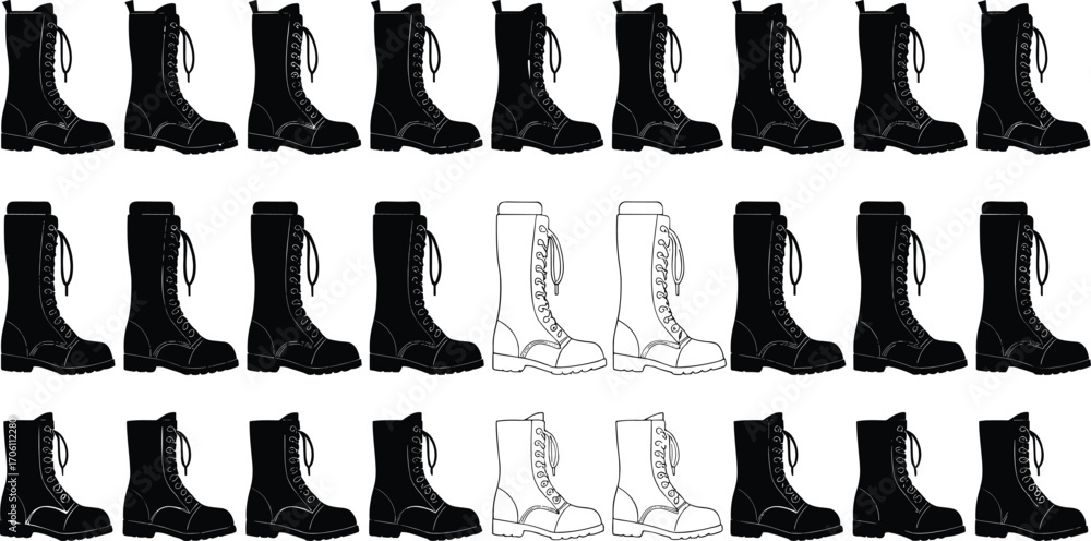 Image vectorielle Stock Combat boots grid, black and white boots ...