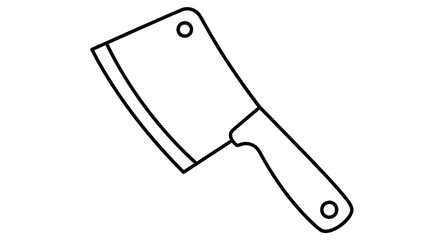 Minimalist line art illustration of a cleaver knife with a wooden handle for culinary themes and kitchenware design projects on transparent background