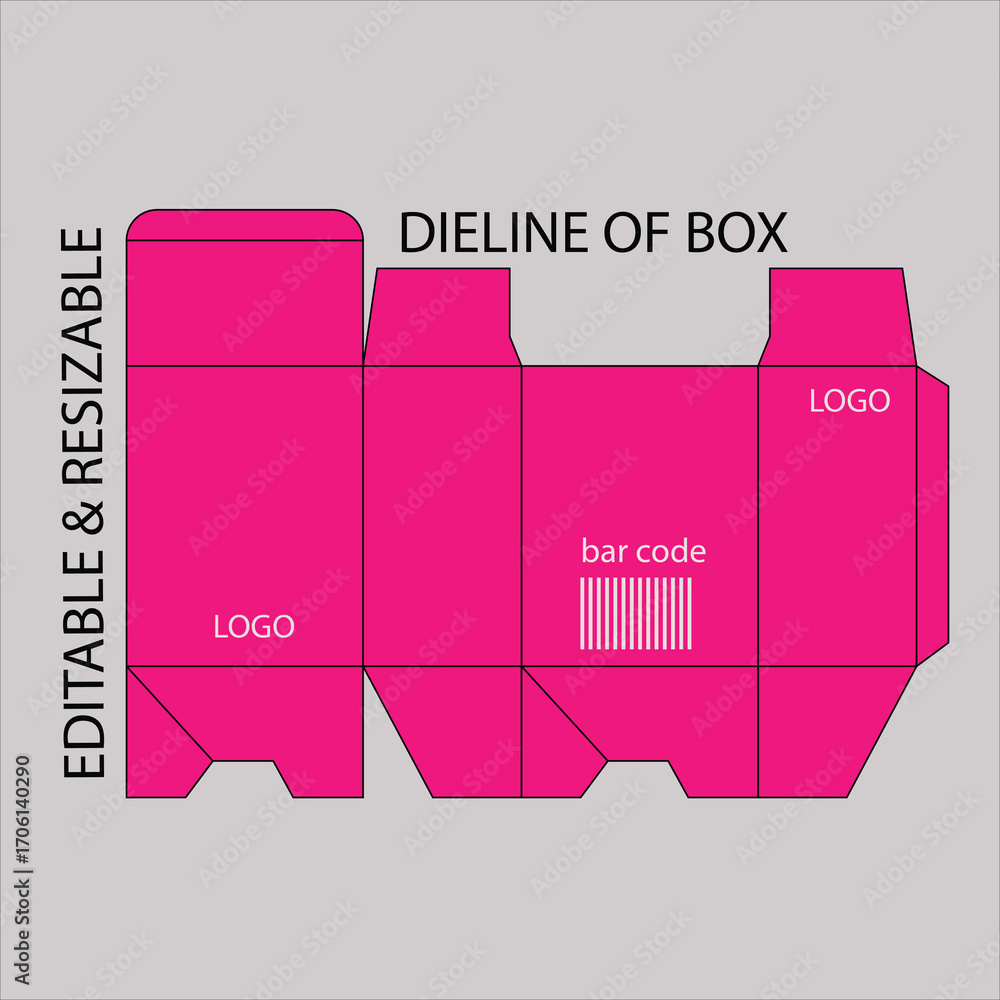 Pink Box Layout Pink box template with logos and barcode dieline editable Stock Vector ...