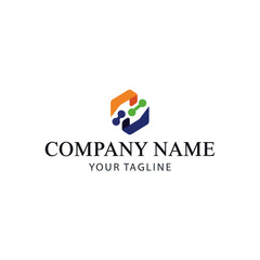 Modern abstract logo design featuring interconnected geometric shapes and text for a company.