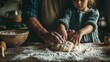 © los3amigos - Una escena íntima de horneado, capturando la conexión entre generaciones.