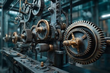Wall Mural - Intricate Close-up of Vintage Industrial Machine Gears and Cogwheels