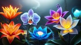 Close-up of vibrant glowing flowers with disti