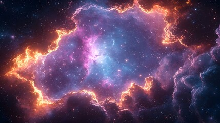 Wall Mural - vibrant cosmic nebula clouds in purples and blues form a frame around a starry void