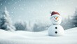 © Ivan - Winter Wonderland Christmas Greeting Card Featuring Snow Product Display, Copy Space, And Adorable Snowman In Snowy Landscape With Falling Snow