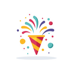 Vibrant party popper exploding with colorful confetti and streamers for celebration events