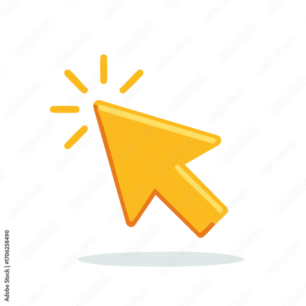 Stylized Yellow Arrow Cursor Clicking with Ray Lights, Representing ...
