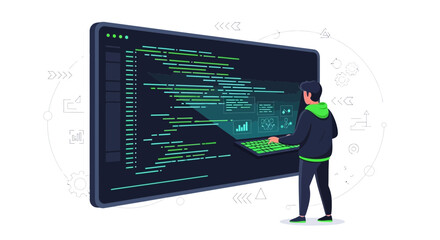 Programmer Working On Futuristic Interface Within An Immersive Digital Environment