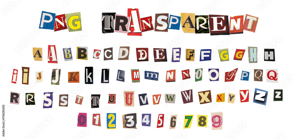 Retro Magazine Colorful Cutout Letters and Numbers Alphabet PNG ...