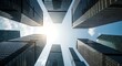 © StockClarity - Looking up at modern skyscrapers against a bright sun and blue sky buildings architecture