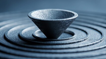 Metal cone abstract ripple pattern concentric minimal texture blue macro symmetry with spiral concentric rings geometric shape moody blue tone