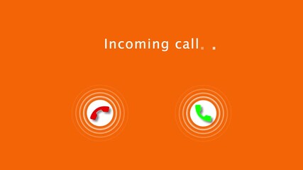 Incoming call ring icon background orange Screen Animation of phone call Incoming call phone icon you receive the message animated, incoming call concept
