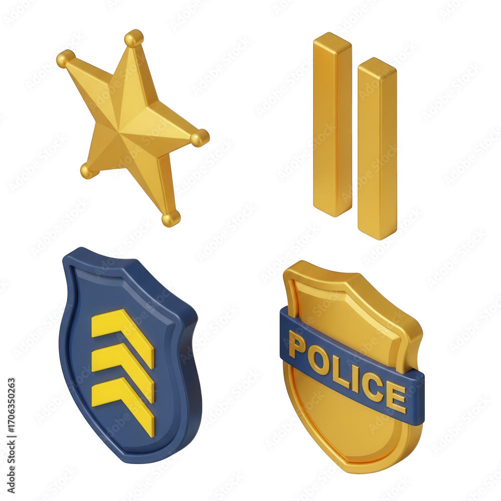 Collection of police and sheriff badges and insignia isolated on ...